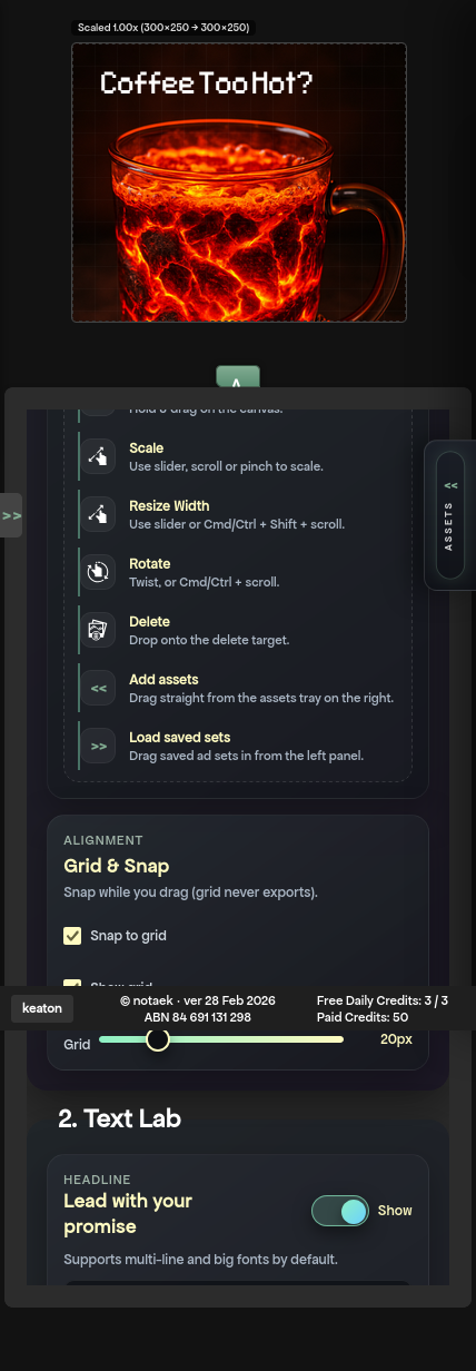 Mobile layout of the builder showing HTML5 ad editing controls.