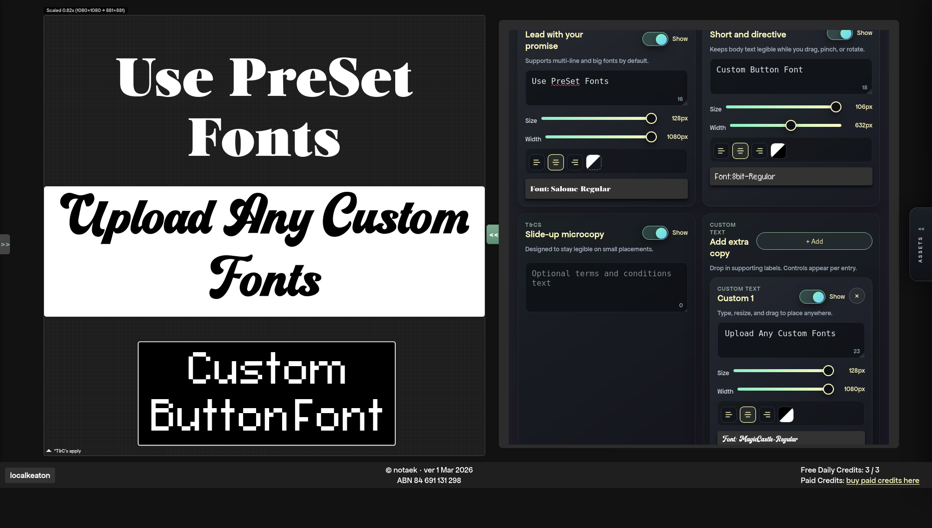 Text controls used for late headline and CTA revisions in an HTML5 ad variant.